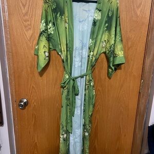 Green Floral Kimono Robe